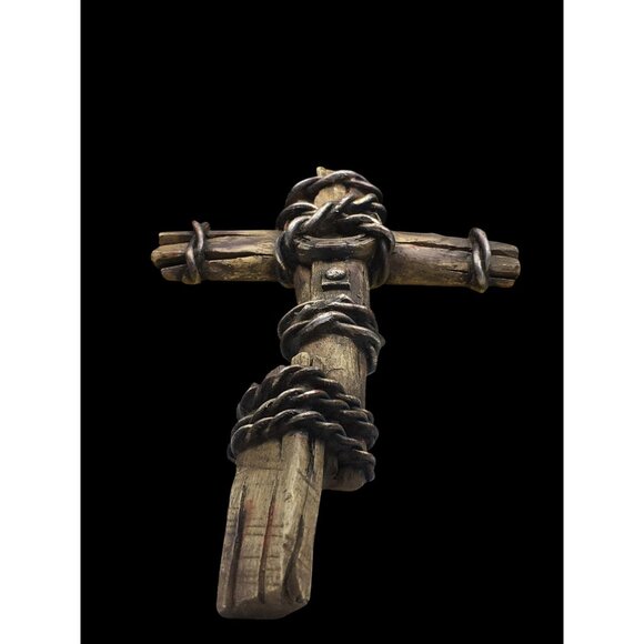 Cowboy Crucifix Western Wasll Cross Rustic Barbwire Horseshoe Rodeo Farmhouse - Picture 4 of 16